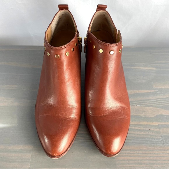Franco Sarto Geneva Studded Ankle Boots Women Size 8 British Tan Leather Boho - Picture 3 of 11